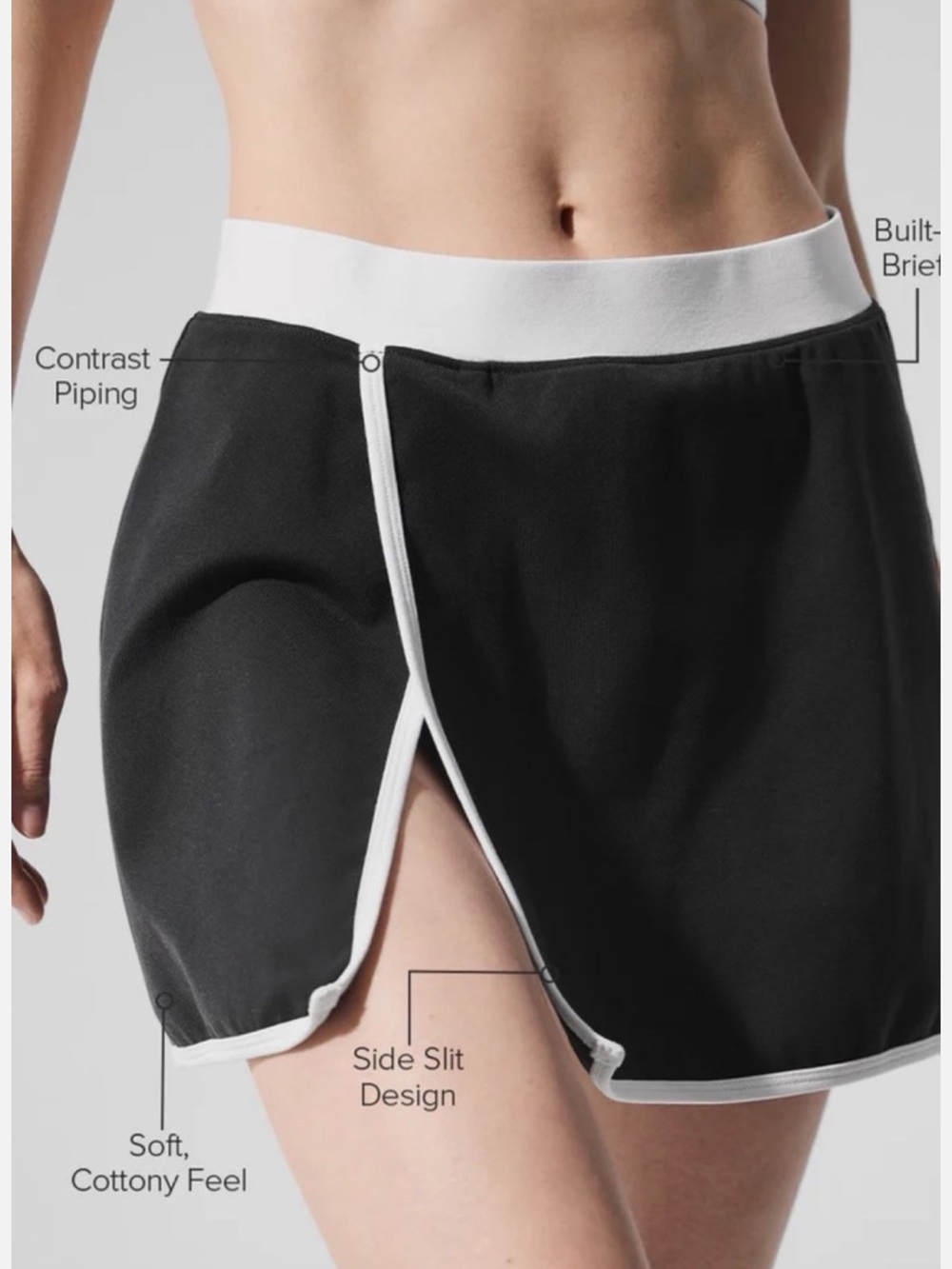 ALO yoga - Airbrush Women’s Black Contrast Piping Shorts with Side Slit